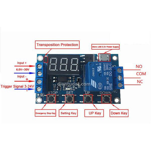 Mạch tạo trễ theo chu kỳ đóng ngắt relay 0 giây - 999 phút