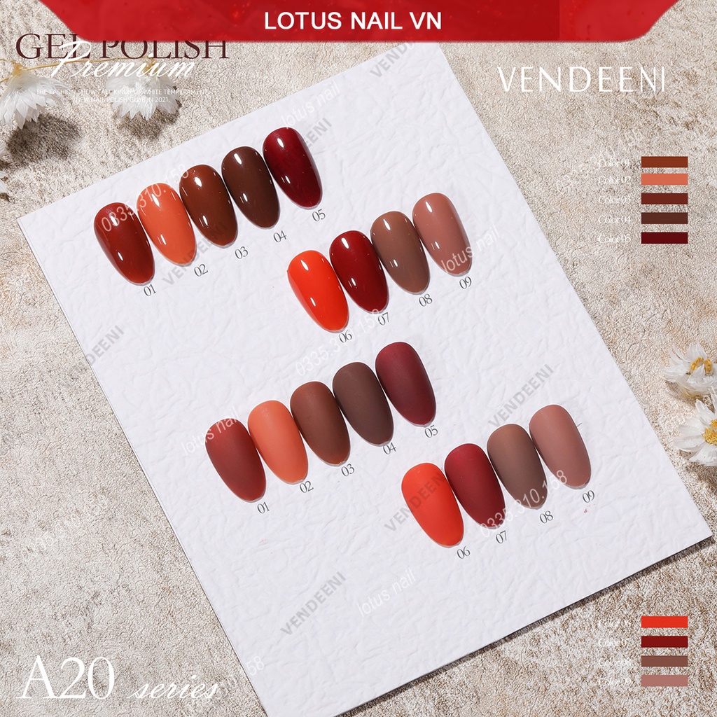 Set sơn gel 9 màu cao cấp Vendeeni mã A20 tặng kèm bảng màu