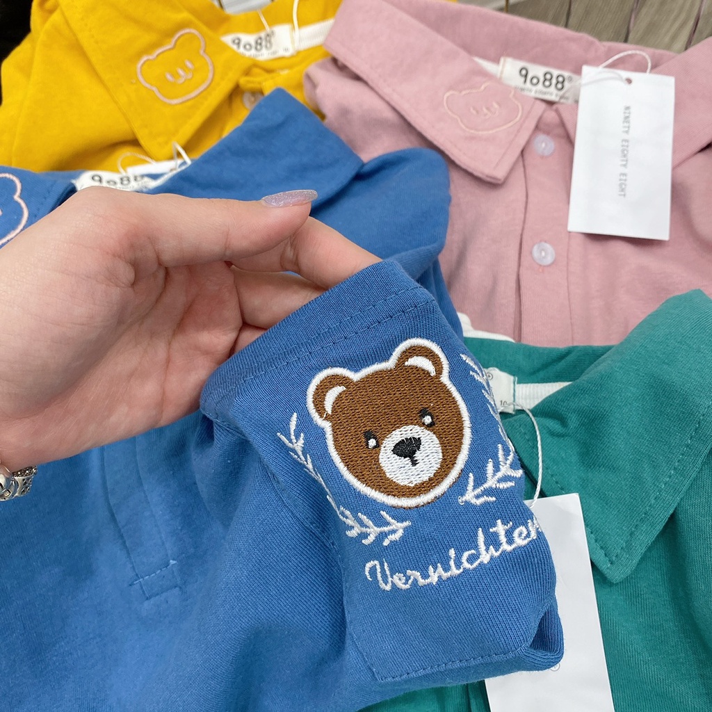Áo polo nữ MAYSINCE2011 hình thêu gấu dễ thương vải cotton co giãn nhẹ thấm mồ hôi MAT05-0875