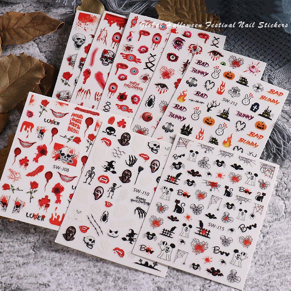 1 Tờ Miếng Dán Trang Trí Móng Tay Họa Tiết Halloween Dễ Thương
