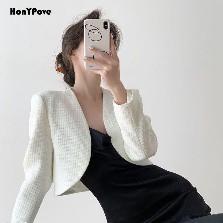 Áo Khoác Vest Dáng Ngắn Có Miếng Đệm Vai Thiết Kế Trang Nhã Cho Nữ
