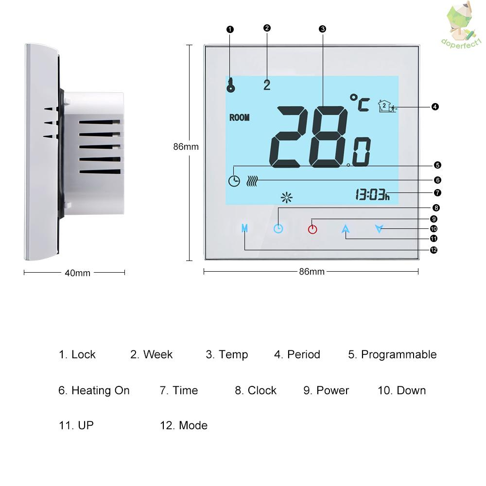 THP1000-UHPW Electric Heating Thermostat Smart WiFi Digital Temperature Controller Tuya/SmartLife APP Control Backlit LCD Display Programmable Voice Control Compatible with Amazon Echo/Google Home/Tmall Genie/IFTTT 16A AC95-240V