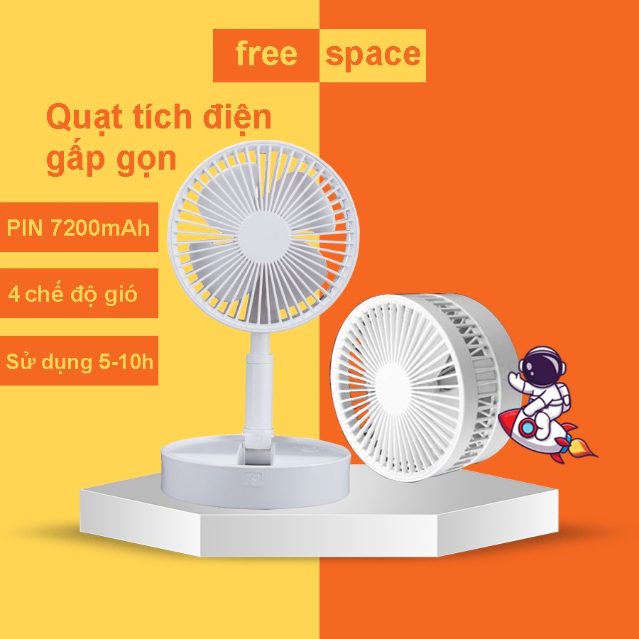Quạt Tích Điện Gấp Gọn Đa Năng Pin 7200mAh 4 Chế Độ Gió