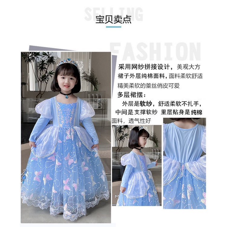 Đầm Công Chúa Lọ Lem Tay Dài Dành Cho Bé Gái