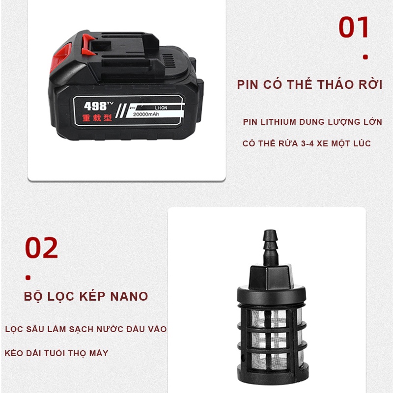 súng rửa xe áp lực cao / Máy xịt rửa tăng áp/Máy Rửa Xe -Tay Rửa Xe Áp Lực Cao Không Dây Dùng Pin Lithium 24V