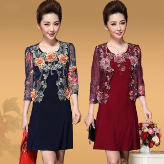 Váy đầm trung niên nữ thêu hoa nổi