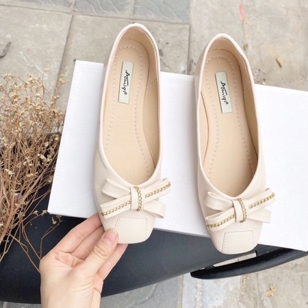 Giày bệt búp bê nữ nơ xích đế mềm