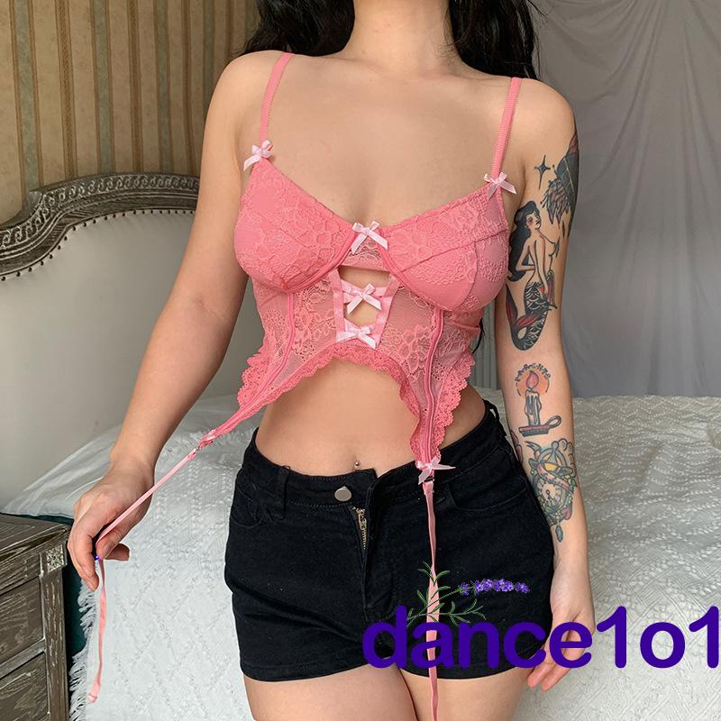 ✤QG❀Women´s Floral Lace Sleeveless V Neck Cut Out Corset