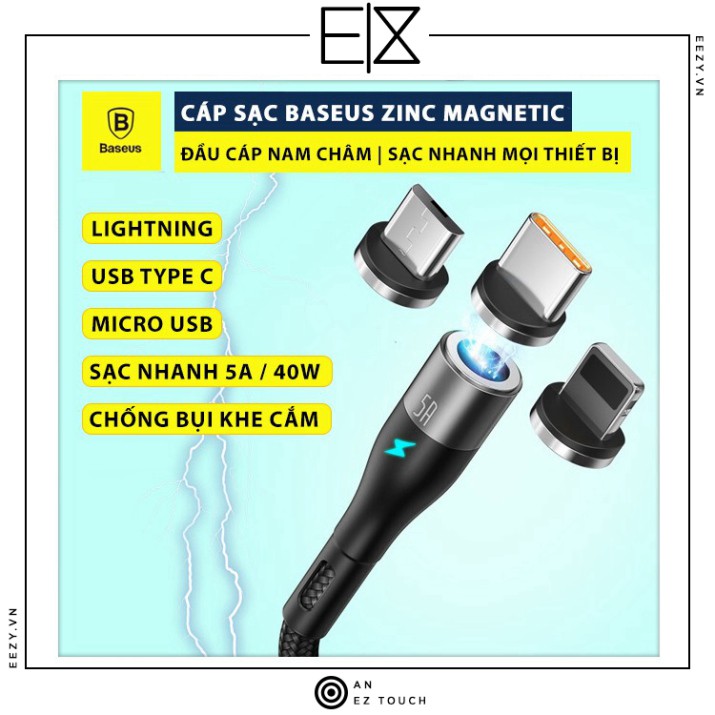 DÂY SẠC NHANH NAM CHÂM ĐA NĂNG ĐẦU LIGHTNING / TYPE C / MICRO USB BASEUS ZINC MAGNETIC XIAOMI SAMSUNG OPPO HUAWEI IPHONE