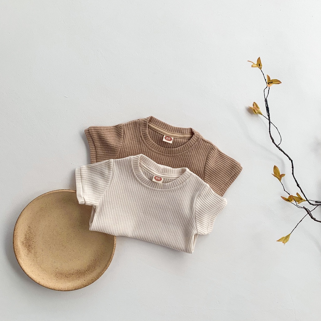 Áo liền quần một mảnh tay ngắn đơn giản vải cotton dành cho bé