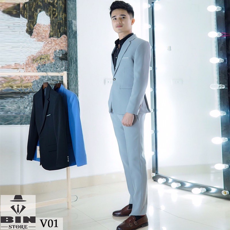 xả kho bộ vest màu xám sáng cực đẹp gồm 1 áo vest và 1 quần