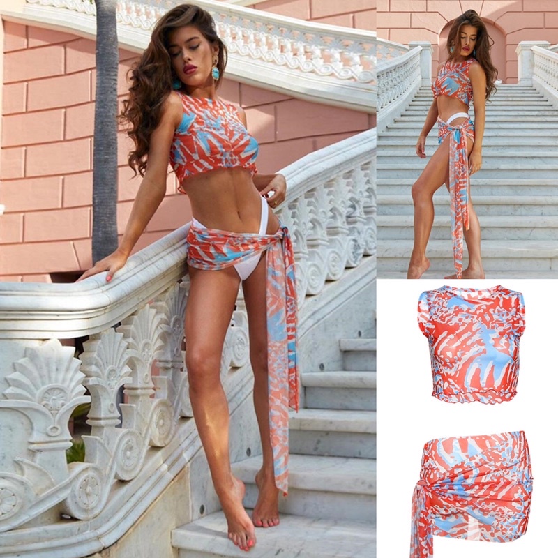 Set Bơi Trendy Đồ Bơi Áo Tắm Bikini Đi Biển 2 Mảnh Choàng Quyến Rũ S M L XL