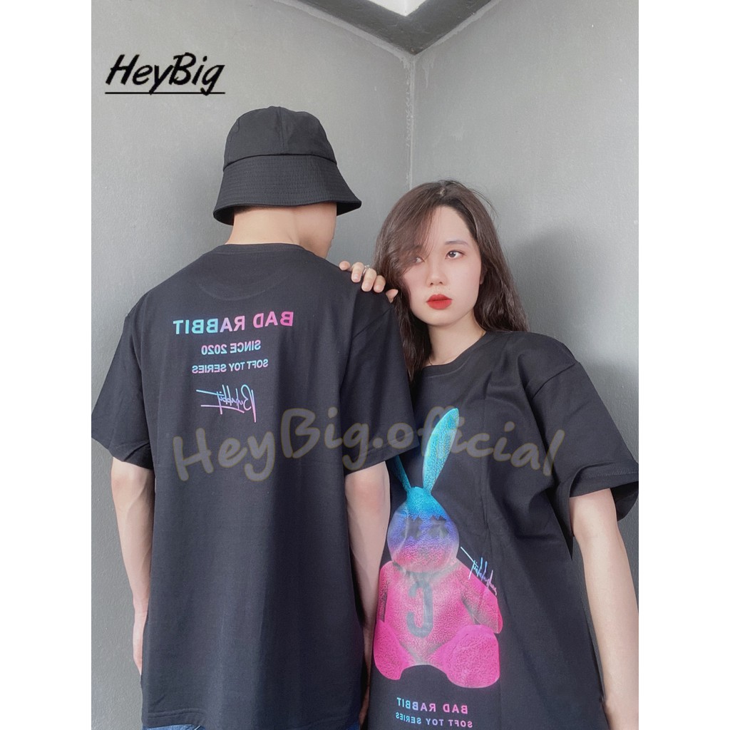 Áo thun oversize HeyBig in hình thỏ bảy màu Bad Rabit