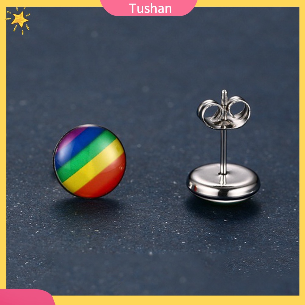 Hoa tai tròn màu sắc cầu vồng thời trang dành cho nữ