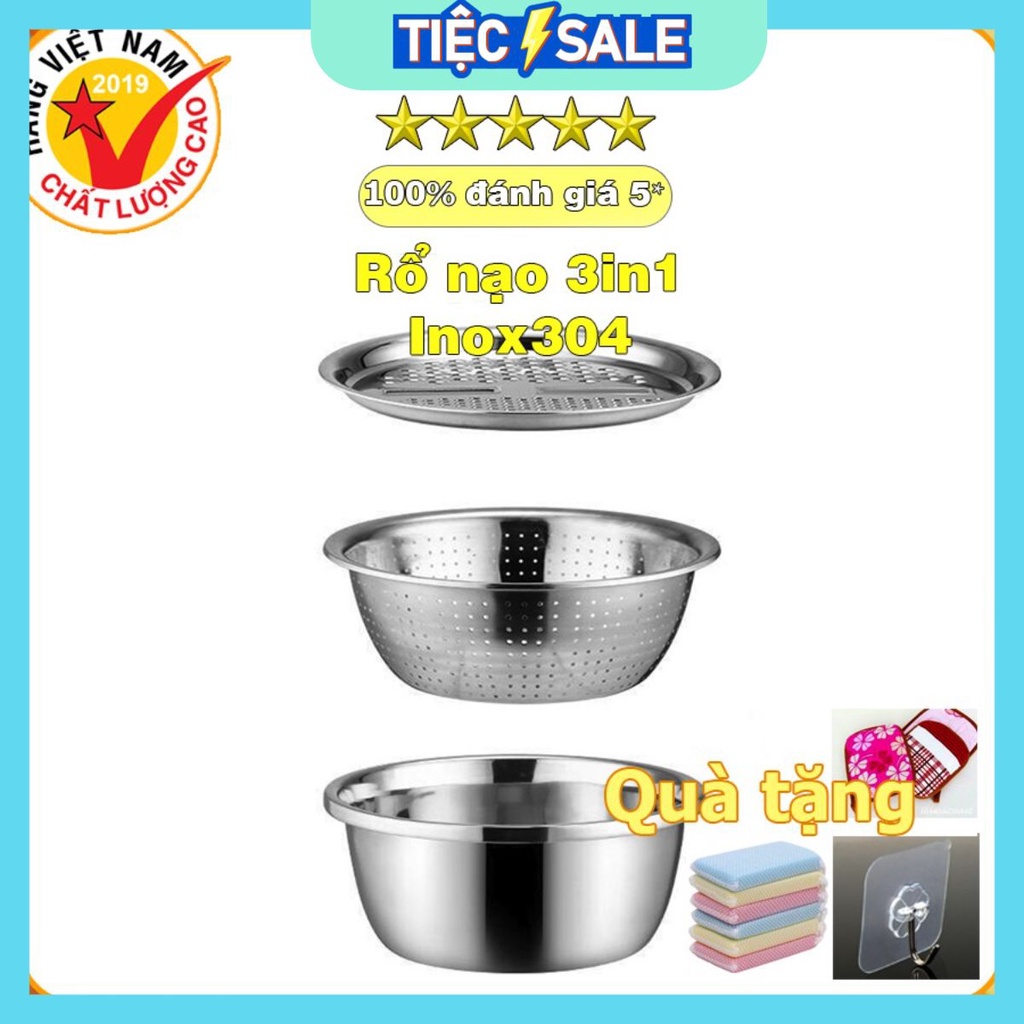 Set 3 Rổ nạo INOX long lanh sang chảnh chuẩn 100% inox