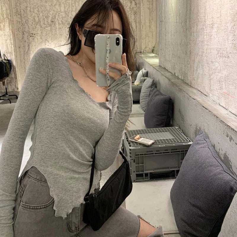 Áo Thun Dệt Kim Tay Dài Cổ Tròn Dáng Ôm Thời Trang Dành Cho Nữ