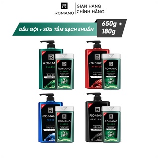 Combo Dầu gội hương nước hoa Romano 650g + Sữa tắm sạch khuẩn Romano 150g