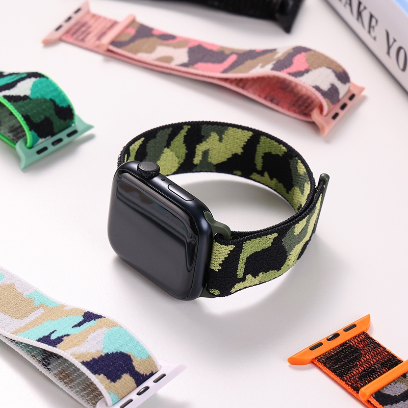 Dây Đeo Nylon Co Giãn Điều Chỉnh Được Cho iWatch Series 8 7 6 SE 5 4 44mm 40mm 45mm 41mm 42mm 38mm 45mm