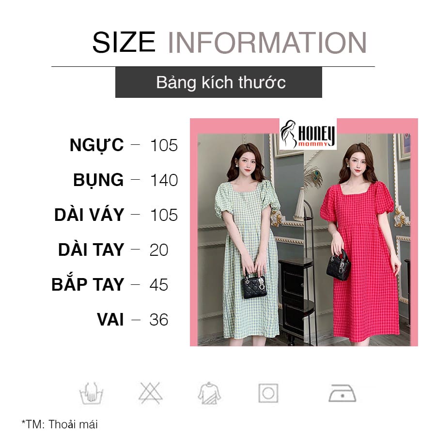 Đầm Bầu Babydoll Váy Bầu Kẻ Caro Đi Chơi Đi Làm Xinh Xắn Buộc Nơ Sau Dễ Thương HD2913 Honey Mommy
