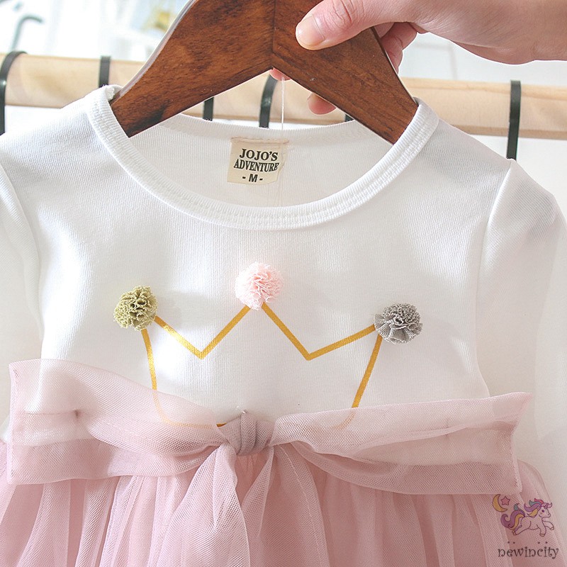 Đầm Công Chúa Phối Lưới Kiểu Hàn Quốc Thời Trang Xuân Thu Xinh Xắn Dành Cho Bé Gái