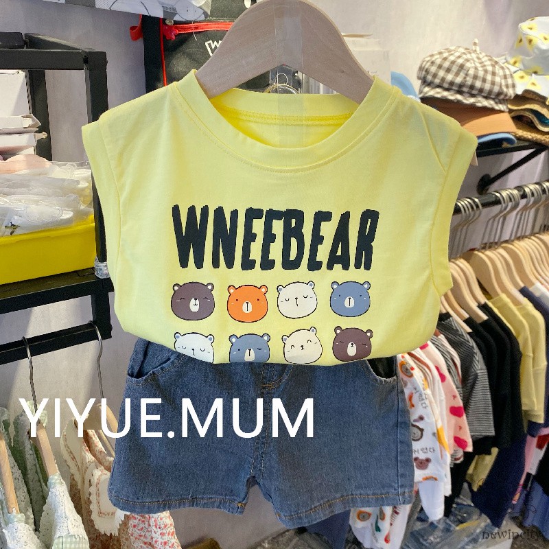 Bộ Áo Không Tay + Quần Ngắn In Hoạt Hình Phong Cách Hàn Quốc Thời Trang Mùa Hè Cho Bé Trai