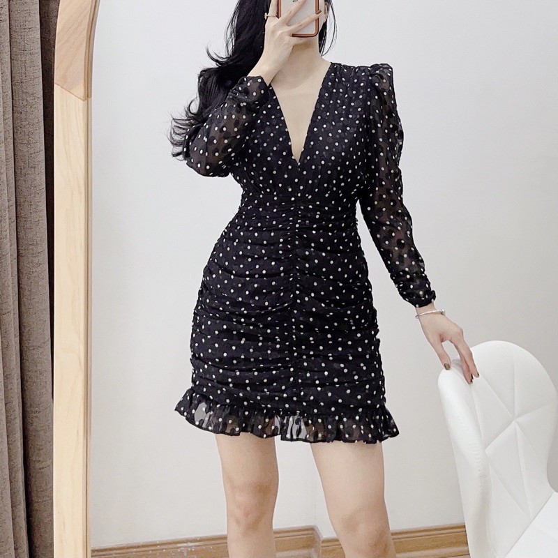 [Mã SKAMSALEP6 giảm 10% tối đa 100K đơn 150K] ( Ảnh thật ) V0553 Váy chấm bi chân nhún | BigBuy360 - bigbuy360.vn