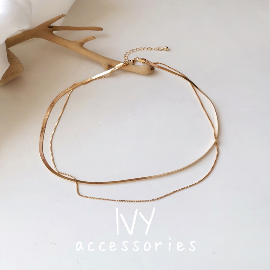 Dây chuyền nữ,vòng cổ nữ choker 2 tầng cá tính màu vàng gold Ivy.acc C1