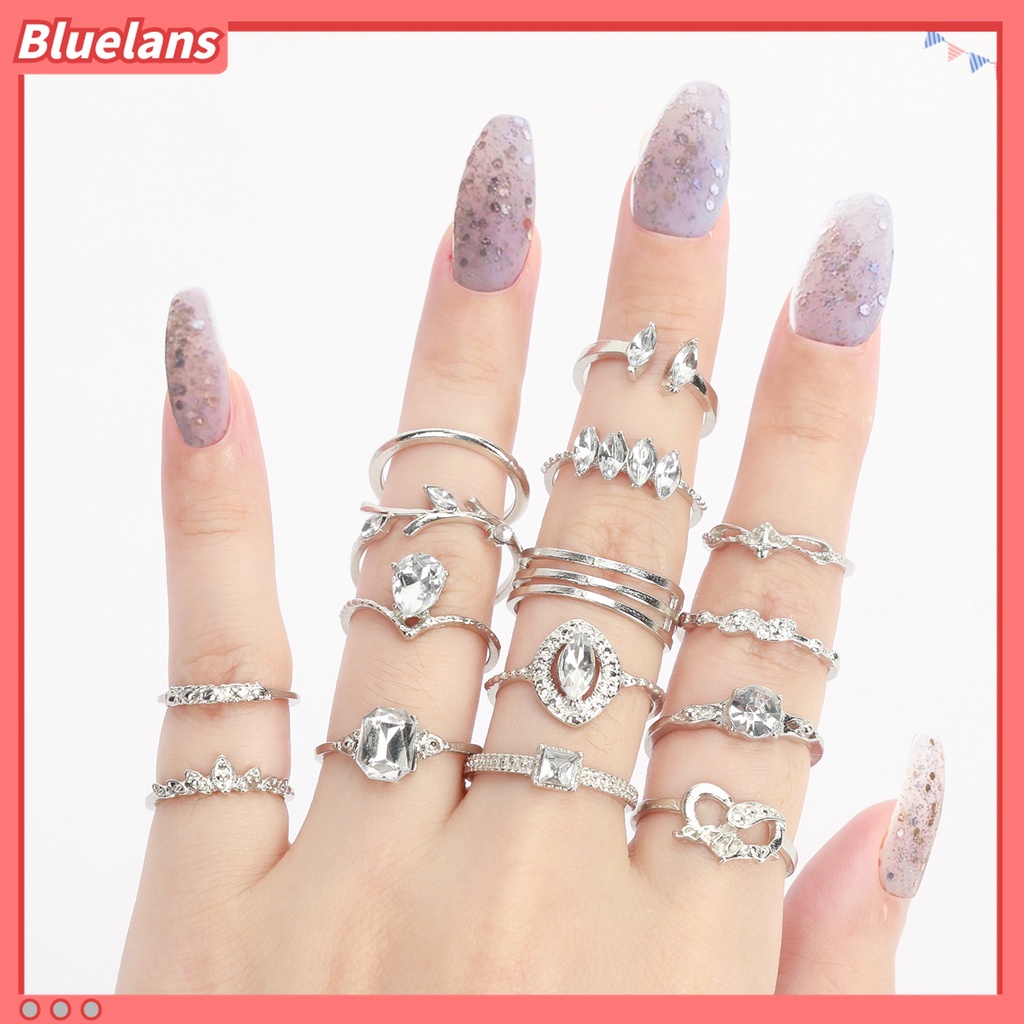 15 nhẫn hợp kim đính kim cương nhân tạo phong cách bohemian