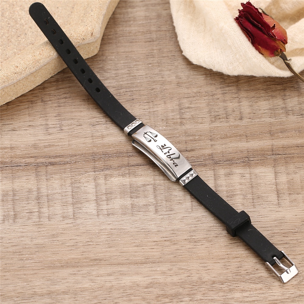 Vòng Tay Silicon Mặt Kim Loại Khắc Hình 12 Cung Hoàng Đạo