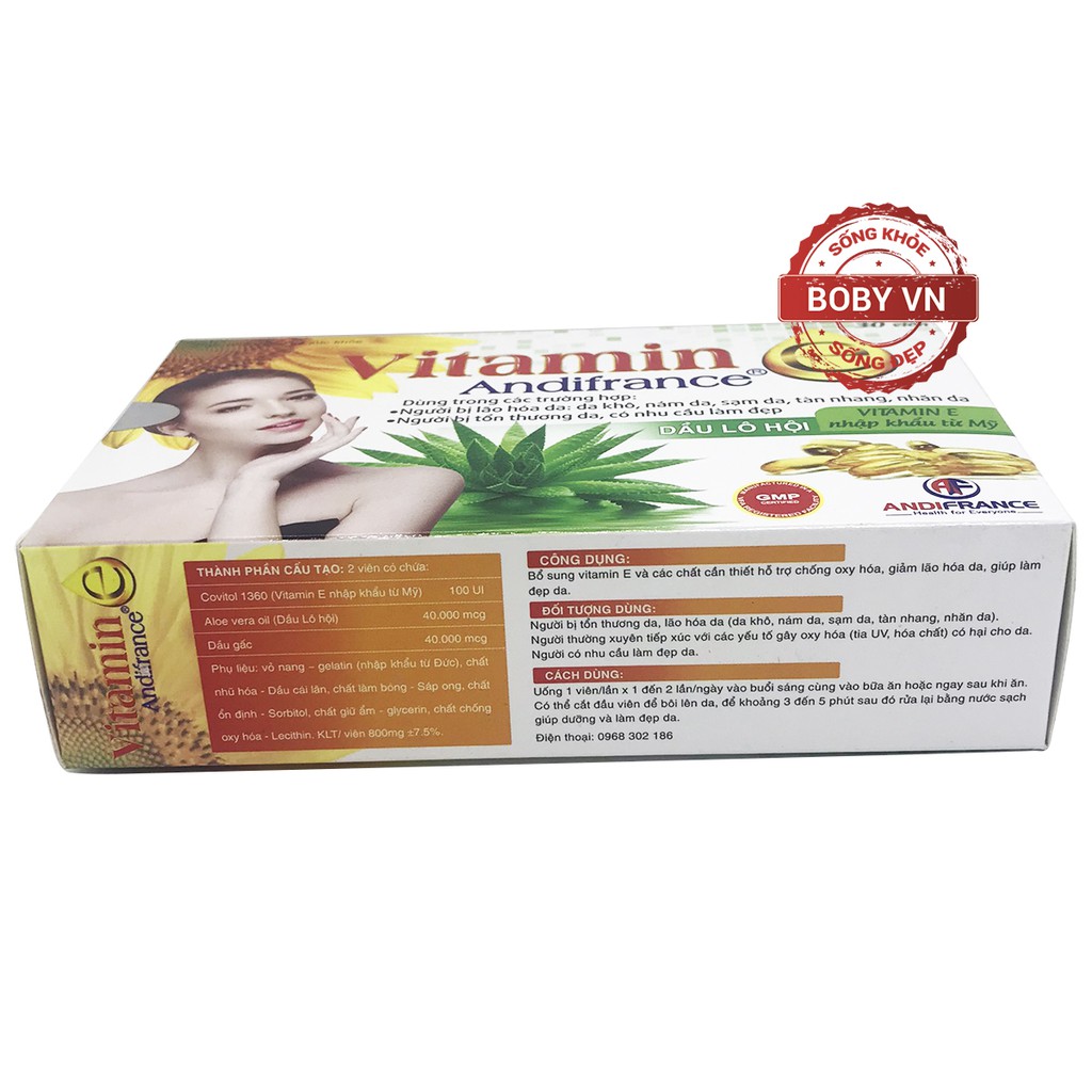 Vitamin e Andifrance hỗ trợ người bị lão hóa da, làm đẹp da.