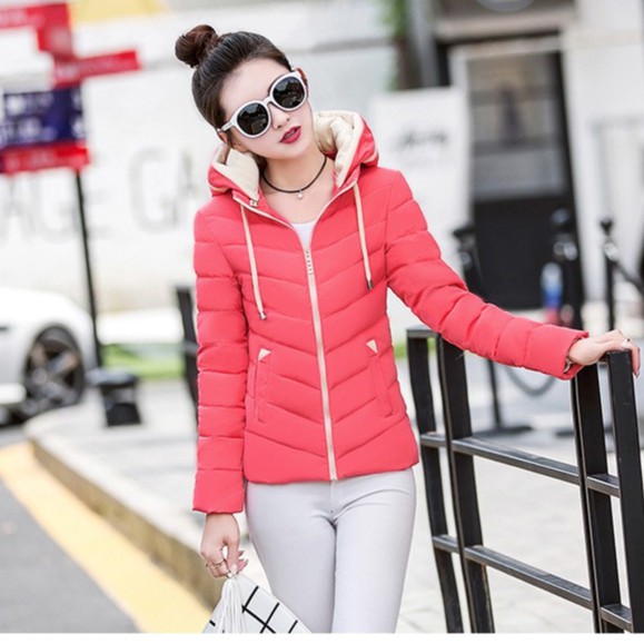 (size 60-65kg) Mã W142 Áo khoác phao nữ  Quảng Châu size XL có mũ trùm đầu