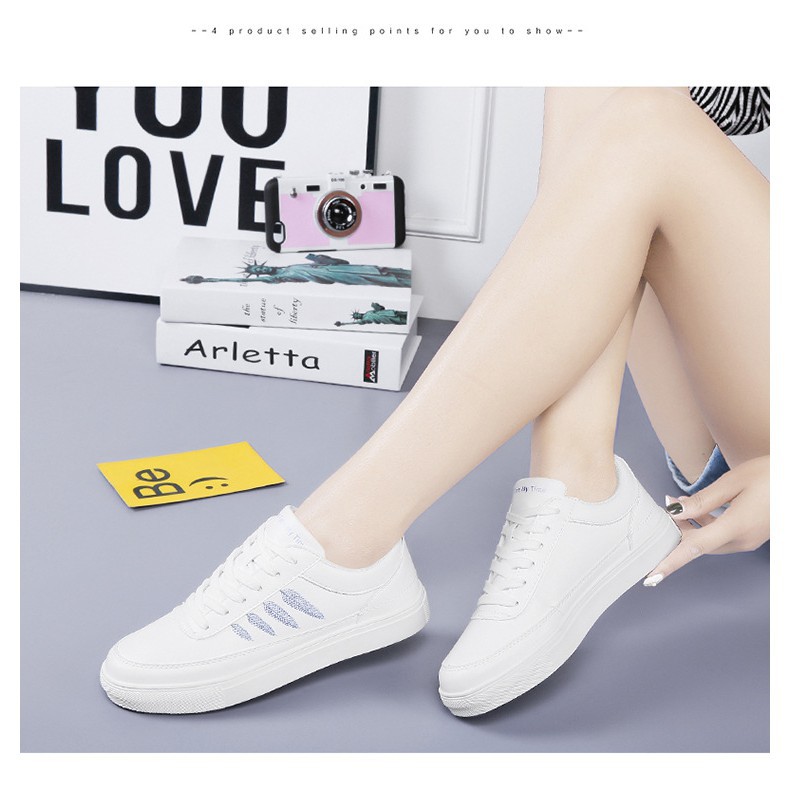 Giày sneaker nữ trắng hình 3 chiếc lá