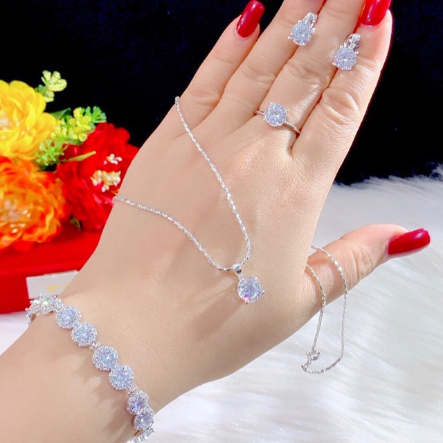 Set bộ trang sức cao cấp 4 món màu bạch kim mẫu mới về