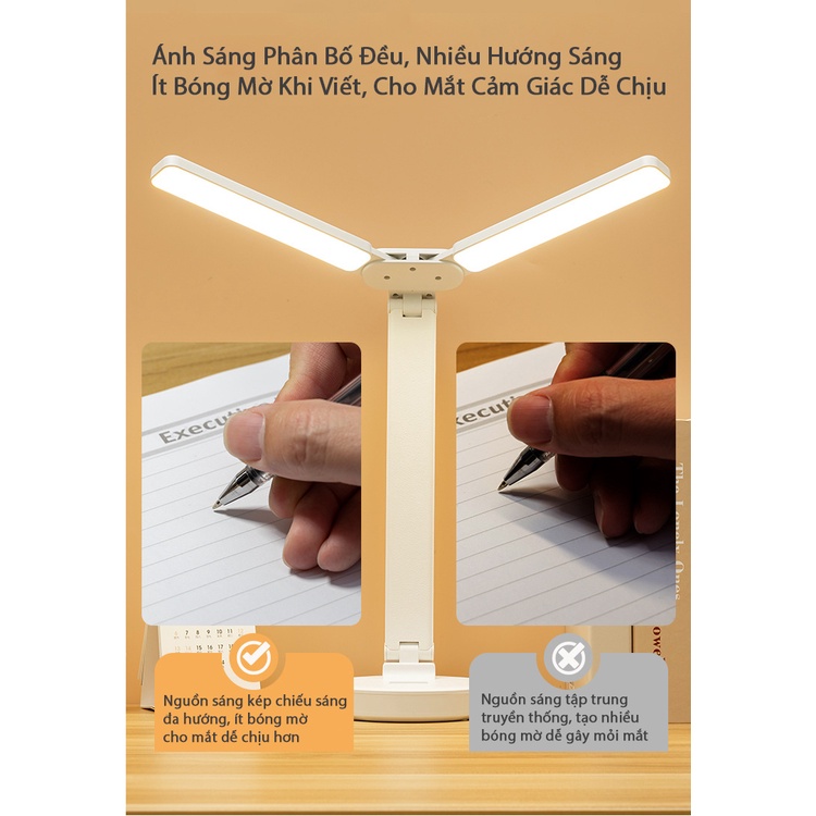 Đèn LED Để Bàn Học Bàn Làm Việc KUNBE Thiết Kế Sáng Tạo Với 2 Thanh Led Rời, Cảm Ứng Tích Điện Pin, Chống Cận Thị
