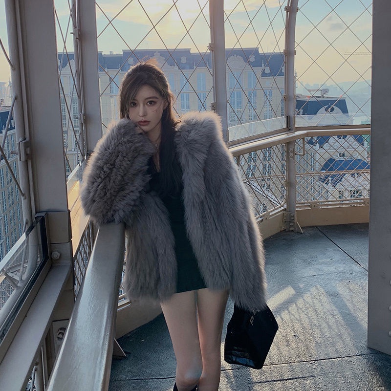 22 Phong Cách Mới!F &amp; X Áo Khoác Lông Cáo Giả Có Mũ Trùm Đầu Dày Dặn Phong Cách Thời Trang Mùa Đông Cao Cấp