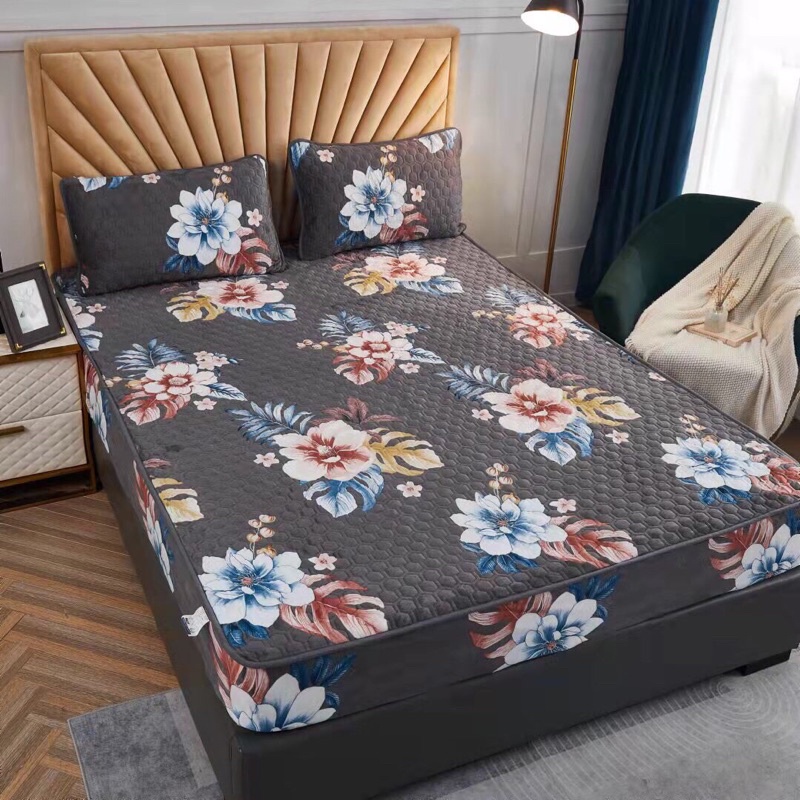 Bộ ga gối nỉ nhung trần bông cao cấp hoạ tiết nhập khẩu đủ size