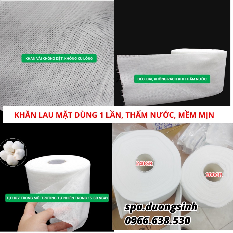 Giấy Cuộn Rửa Mặt Tiệt Trùng (240gr), Khăn Lau Mặt Mềm Mịn Không Xù dùng trong Spa, Giấy Cuộn Y Tế