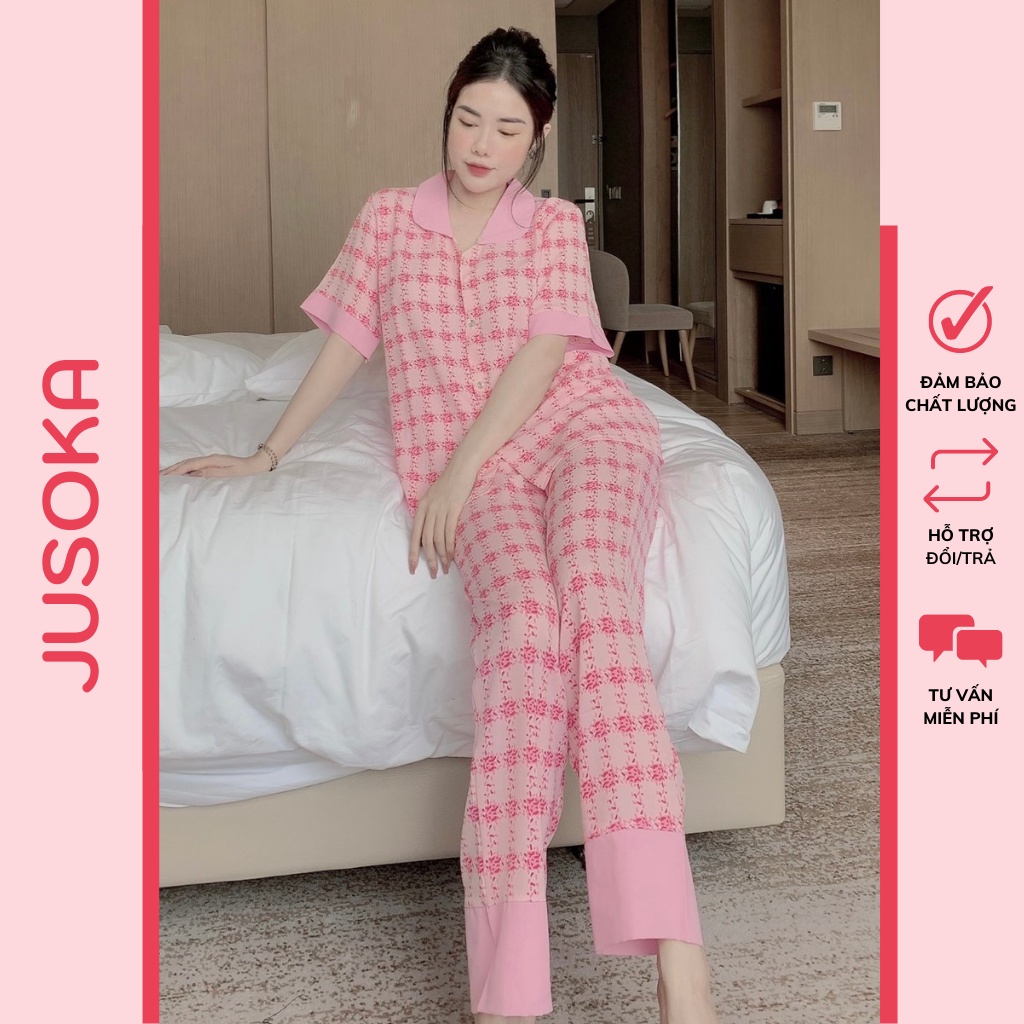 Đồ bộ nữ pijama lụa ngủ tiểu thư mặc nhà tay ngắn quần dài dễ thương JUSOKA