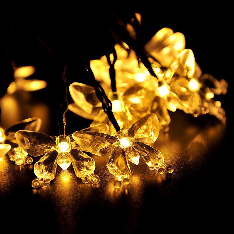 Bộ 6m dây đèn 30 LED hình bướm năng lượng mặt trời chống thấm nước dùng trang trí kèm phụ kiện