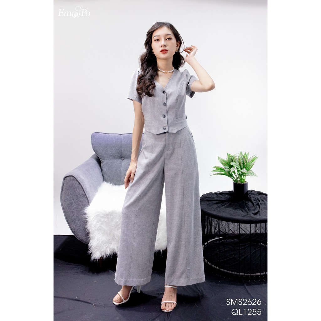 Áo sơ mi cổ tim, cài cúc, túi giả Emspo SMS2626