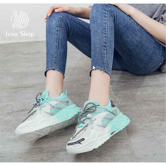 [Tặng tất-Freeship]Giày thể thao nữ độn đế 5cm Sneaker màu xu hướng ULzzang2 dây buộc kiểu đế cao lượn sóng mẫu mới 2020