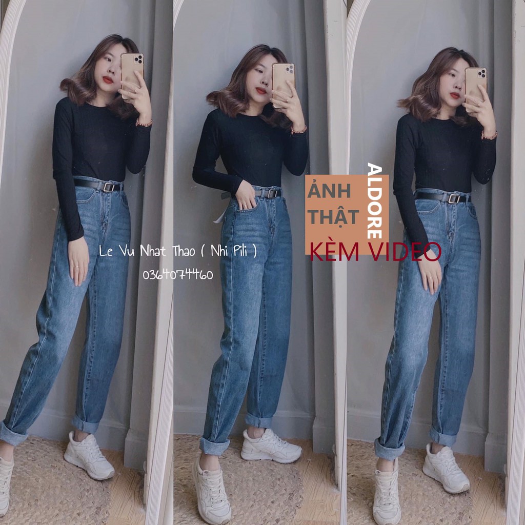 Quần baggy jean nữ lưng cao ống suông | BigBuy360 - bigbuy360.vn