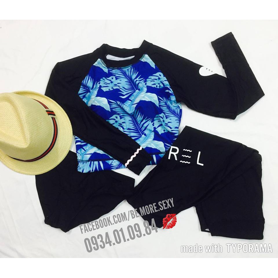 Đồ bơi dài tay Hàn Quốc croptop xanh quần lửng | BigBuy360 - bigbuy360.vn