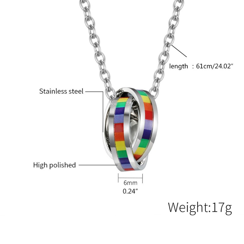 Dây chuyền cặp đôi mặt inox vòng cầu vồng kép cờ cộng đồng lgbt tự hào tình yêu