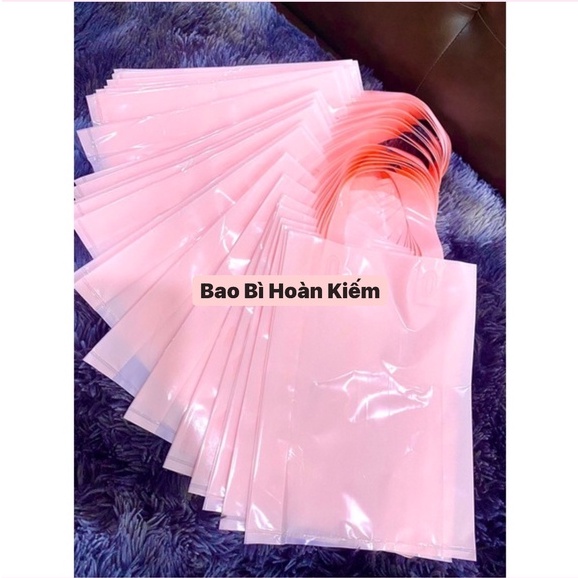 500 Gram Túi Nilong Pe Dẻo, Túi Ép Quai, Túi Pe Hồng Pastel , Bao Đựng Hàng Bóng Dẻo Dai Có Quai Xách ép nhiệt, túi tote
