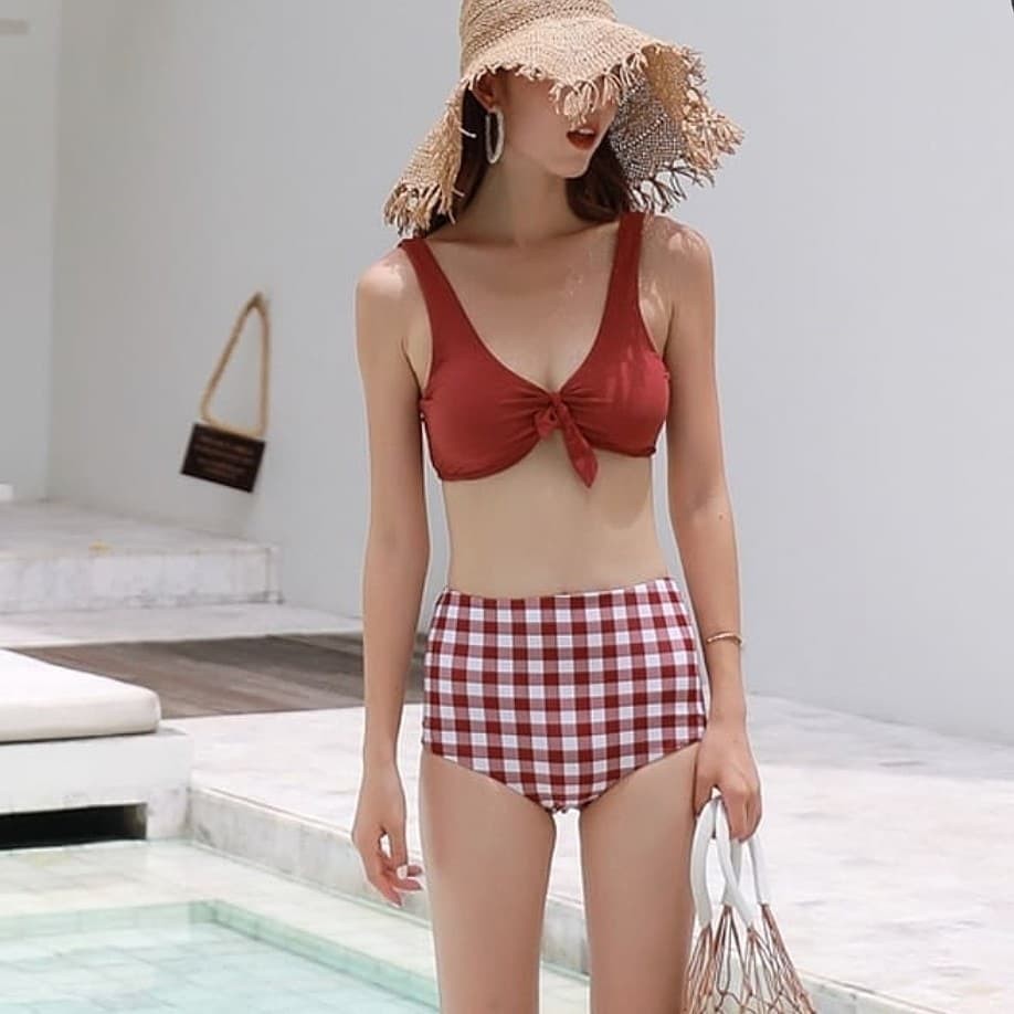 set bikini đồ bơi hai mảnh áo cột nơ cạp cao xinh xắn