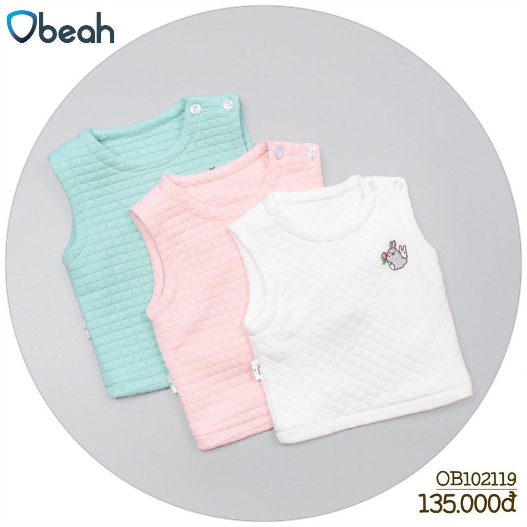 Áo gile trần bông Obeah màu trắng Fullsize 59 đến 90 cho bé yêu từ 0 đến 24 tháng tuổi
