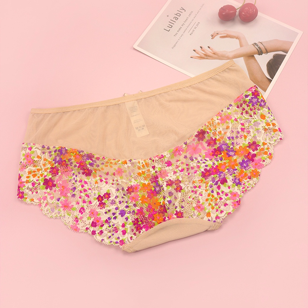 Quần Lót Nữ Ren Họa Tiết Cạp Vừa Luperi Sp741 Dáng Bikini Mềm Mịn, Co Giãn, Không Lằn Mông, Kháng Khuẩn, Khử Mùi Tốt