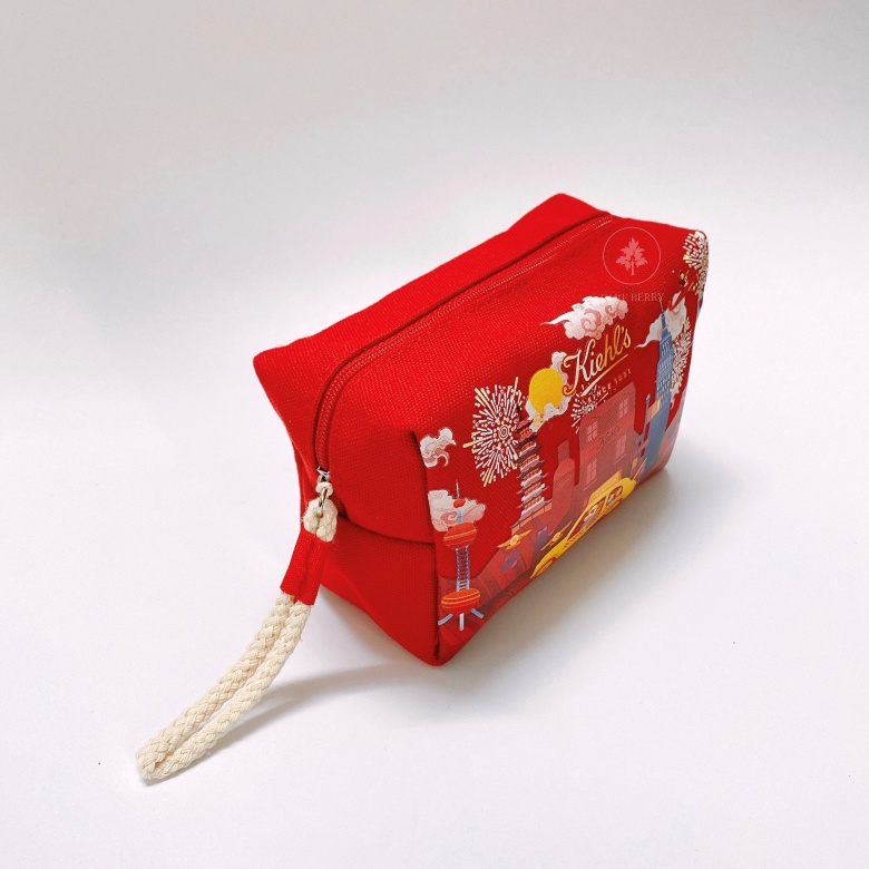 Túi mỹ phẩm Kiehl’s màu đỏ có họa tiết chính hãng