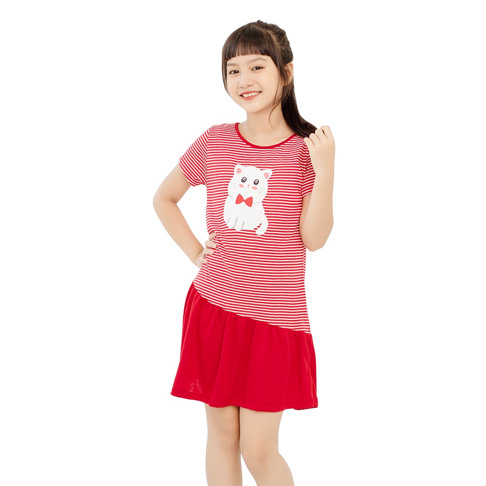 Váy bé gái GUKID ngắn tay vải sọc In Mèo từ 18 to 40 kg - GKV8